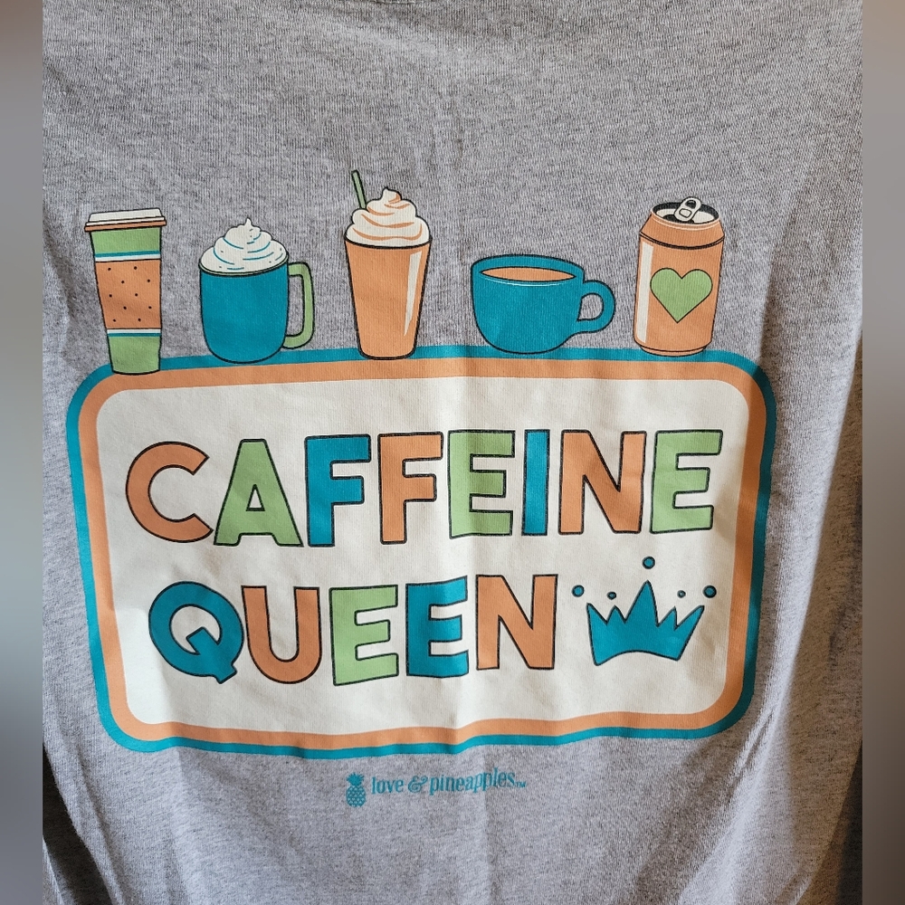 Love and Pineapples Caffeine Queen  Long Sleeve Shirt Size Small Gray - Picture 6 of 6